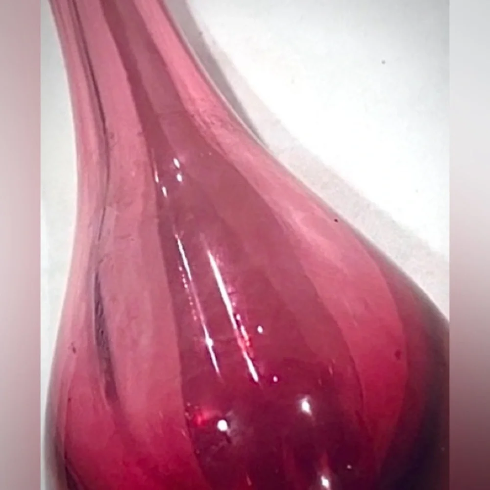 Vintage Murano Summerso Blown Glass Teardrop Bud Vase | Cranberry | Magenta |GUC
